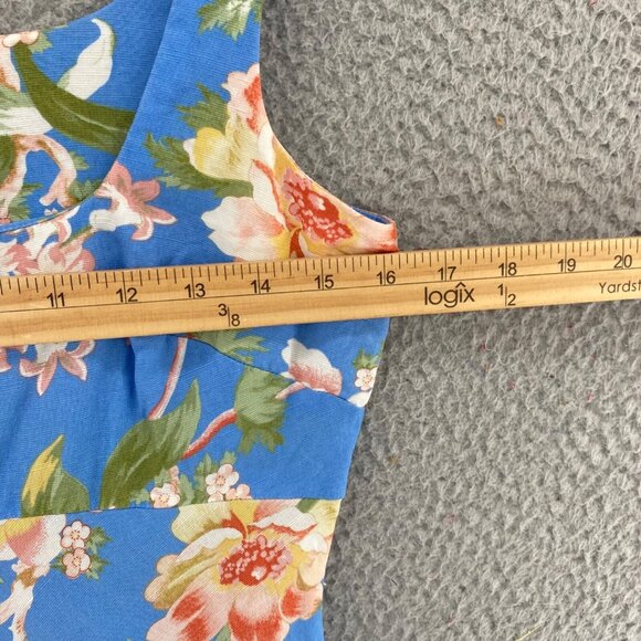 Talbots Dress Womens 2 Petite Blue Multi Floral Linen Blend A Line Empire Waist - Picture 8 of 11